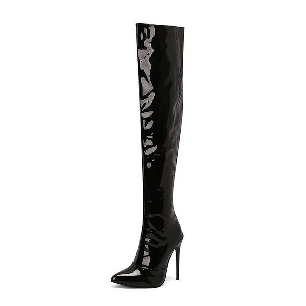 2024 New Over-the-Knee Long Patent Leather Riding Ultra High Heels Fashion Street Style Women's Boots Size 40-48_vogvips.com