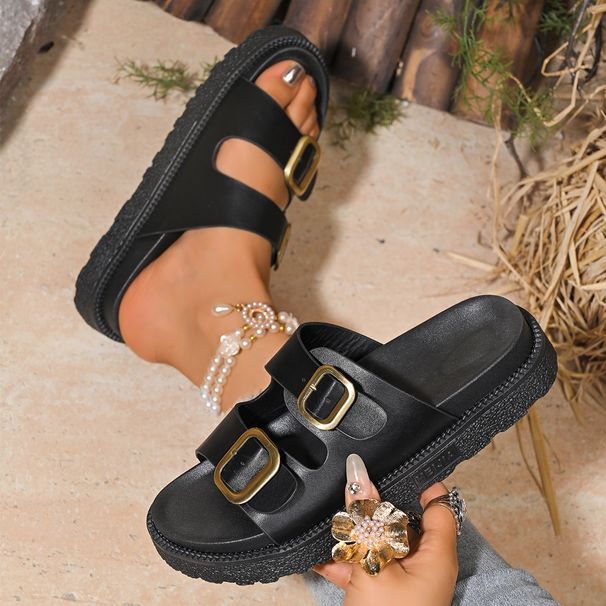 2025 New Fashion Women's Platform Thick Sole Slippers With Belt Buckle, One-Strap Beach Sandals For Women_vogvips.com