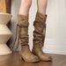 Cowhide Version~ Wasteland Style Tassel Knight Thick Heel Over-the-Knee Long Slimming Mid-Calf Boots For Women_vogvips.com