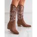 Men's & Women's Western Cowboy Boots With Embroidery - Pointed Toe, Chunky Heel, Mid-Calf Riding Boots In PU Leather (Black, White, Pink, Brown)_vogvips.com