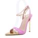 Large Size New Women's Shoes Candy Color Pointy Stiletto Fashion Sandals Metal Chain_vogvips.com