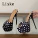 Liyke Summer Fashion Polka Dot Silk Platform High Heels Slippers For Woman Peep Toe Banquet Party Shoes Stiletto Sandals_vogvips.com