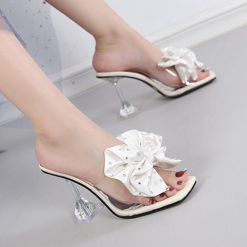 Women’s Shoes New Fashion Open Toe Sandals For Outdoor Wear Square Headed Flip Flops Stiletto High Heels With Flowers_vogvips.com