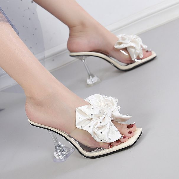 Women’s Shoes New Fashion Open Toe Sandals For Outdoor Wear Square Headed Flip Flops Stiletto High Heels With Flowers_vogvips.com