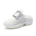 New Rhinestone Square Buckle Half Slippers Women's Genuine Leather Casual Sports Shoes Inner Heightening Single Shoes Slippers_vogvips.com
