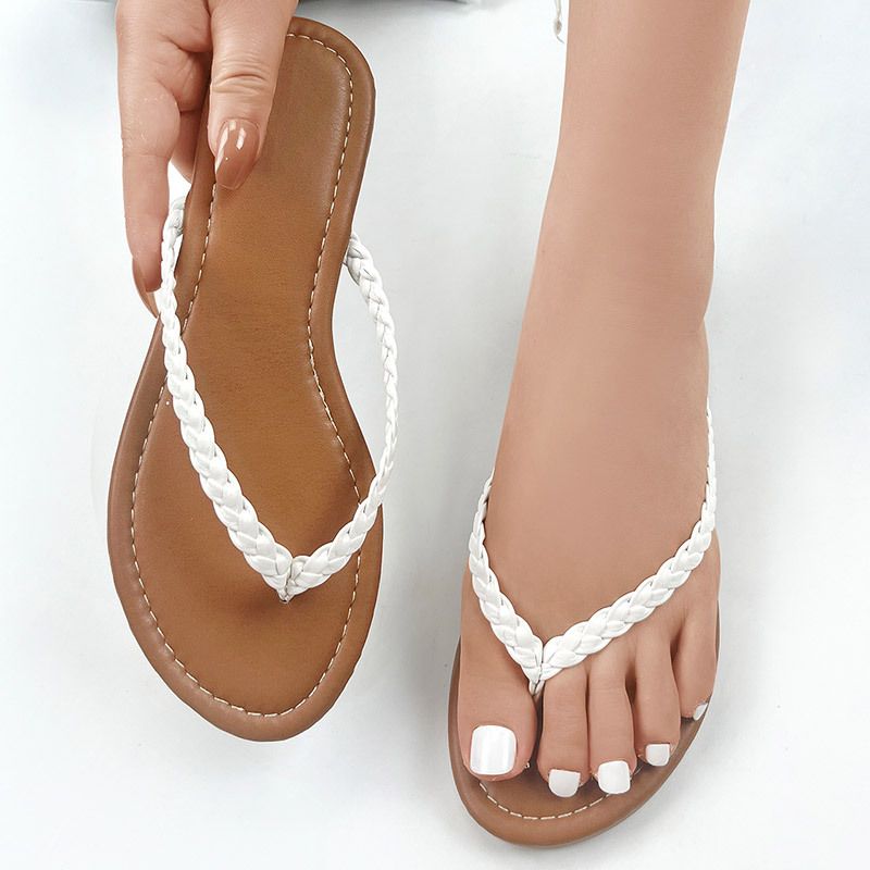 Women Flat Flip-flops Comfortable Non-slip Sandals Braided Band Flip Flops Home Bathroom Fashion Slippers Zapatos_vogvips.com