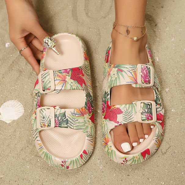 Lady EVA Summer New Thick Sole Slippers Fashion Flower Graffiti Double Strap Buckle Outdoor Walk Beach Vacation Anti-slip Sandal_vogvips.com