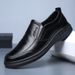 Euro Step New Men's Leather Pure Black Casual Slip-On Lazy Soft Sole Non-Slip Dad Driving Shoes_vogvips.com