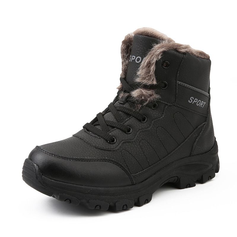 Men's Winter Snow Boots With Fur Lining, Waterproof PU Leather Upper, Non-Slip Rubber Sole, Round Toe, Casual Outdoor Shoes For Cold Weather_vogvips.com