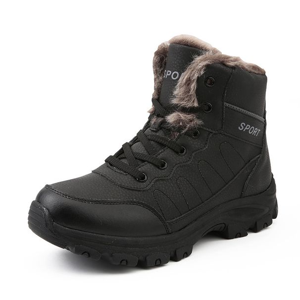Men's Winter Snow Boots With Fur Lining, Waterproof PU Leather Upper, Non-Slip Rubber Sole, Round Toe, Casual Outdoor Shoes For Cold Weather_vogvips.com