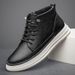 Cowhide Men's Round Head Lace-up Board Shoes Genuine Leather Casual Men's Mid-top Leather Shoes Invisible Inner Height Increase Men's Shoes_vogvips.com