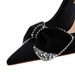 18249-H31 European And American Style Banquet Women's High Heels Stiletto Shallow Mouth Pointed Toe Satin Rhinestone Bow_vogvips.com