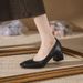 5230-1 Genuine Square-Toed Women's Chunky Hee High Hees, Leather Soft Soe, Fairy Gente Shoes, Evening Stye New_vogvips.com