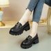 Black Leather Women's Shoes With Patent Leather Platform Sole, Thick Sole, Height-increasing, Chunky Heel, Work Shoes, Large Size_vogvips.com