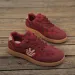Women's Burgundy Monogram Retro Lace-up Trainers Spring Casual Plus-Size Color-Block Sneakers Lace-Up Thick-Soled Sports_vogvips.com