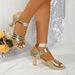 2025 Summer New European American Style Chunky Heel Peep Toe One-Strap Fashion Sandals For Women With Rhinestones And_vogvips.com