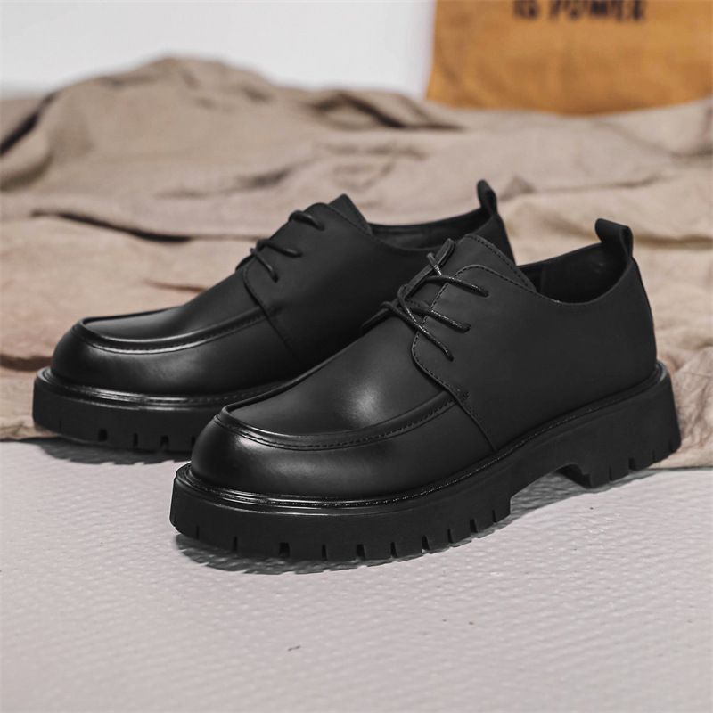 Business Thick Sole Casual Men's Single British Style Formal Large Toe Korean Version Trendy Black Small Leather Shoes_vogvips.com