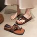 Women's Color Block Square Toe Slip-On Sandals Stylish Wedge Heel For Summer Fashionable Beach Shoes_vogvips.com