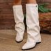 Women's Fashion Folding Knee-high Boots Winter Solid Color Non-slip Thick-soled Wide-leg PU Leather Fashion Boots Botas Mujer_vogvips.com