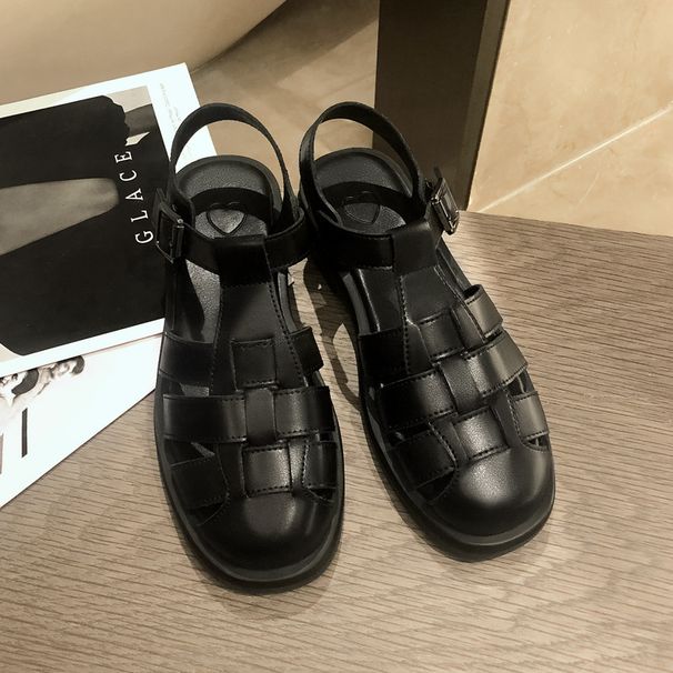 Women's Summer 2026 Closed-Toe Sandals, Thick-Soled Retro French Woven Soft-Soled Flat Roman Sandals For Women_vogvips.com