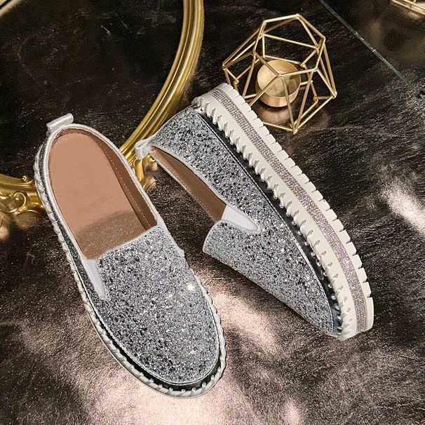 plus Size Women's Casual Glitter Rhinestone Slip-On Shoes Thick Soled Spring Autumn New Style Lazy Shoes_vogvips.com