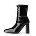 Kendall Jenner Iron Martin New Low-Cut Glossy Slim Chunky Square Toe High Heel Women Autumn Patent Leather Short Boots_vogvips.com