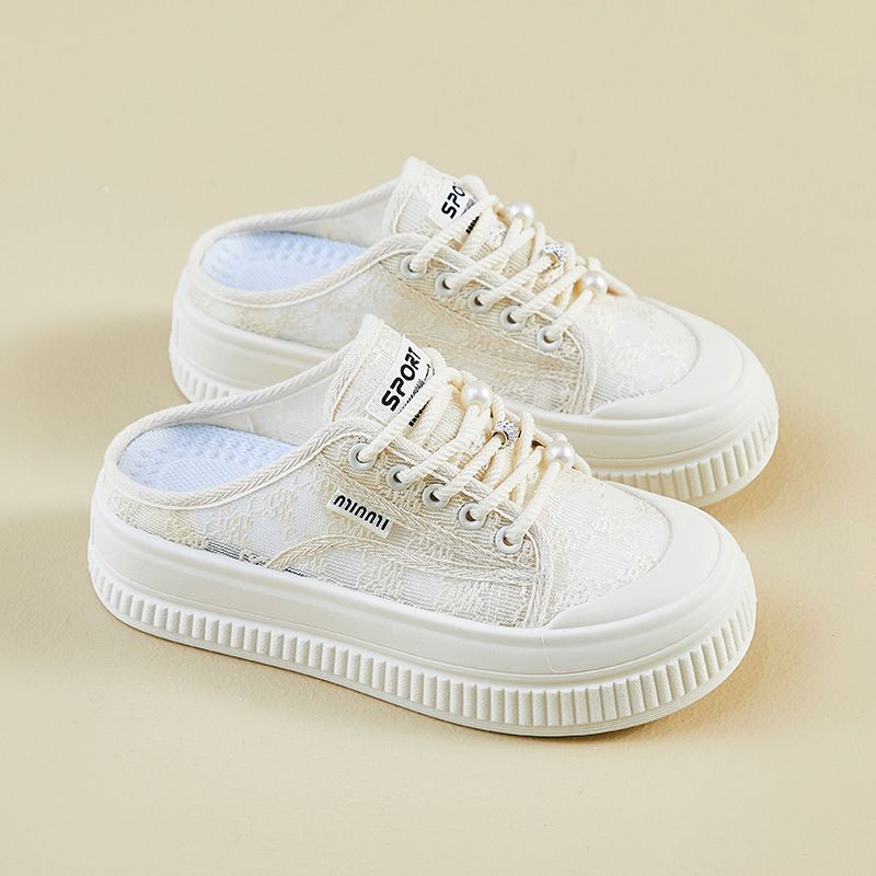 Little White Shoes Female Student Mesh Breathable Heightening Shoes Half Support Board Shoes Casual_vogvips.com