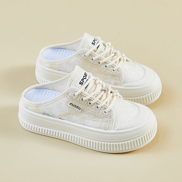 Little White Shoes Female Student Mesh Breathable Heightening Shoes Half Support Board Shoes Casual_vogvips.com