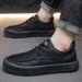 Spring 2025 New Versatile Trendy Men's Leather Thick Bottom Casual Work Waterproof And Anti Slip Board Shoes_vogvips.com