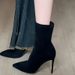 Chic Black Suede Stiletto Ankle Boots Pointed Toe Stretch Slim Fit Boots With High Heel For Fall Winter Stiletto Heel Pointed Toe Stretch Suede_vogvips.com