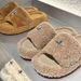 High Quality! 25 Autumn Winter New SMFK Cross Flower Thick Sole Furry Outdoor Height Increasing Casual One-Strap Women's_vogvips.com