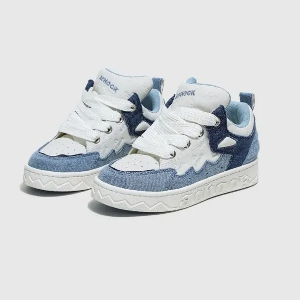 Fashion Denim Leather Casual Sneakers Women Comfortable Soft Soled Shoes_vogvips.com