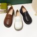 Leather Soft Sole Casual Slip-On Loafers For Women 2023 Spring Round Toe Flat Plus Size Women's Shoes_vogvips.com