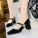 5288-K88 Style Banquet Women's Thick Middle Heel Shallow Mouth Square Head Light Luxury Water Diamond Buckle One Word_vogvips.com