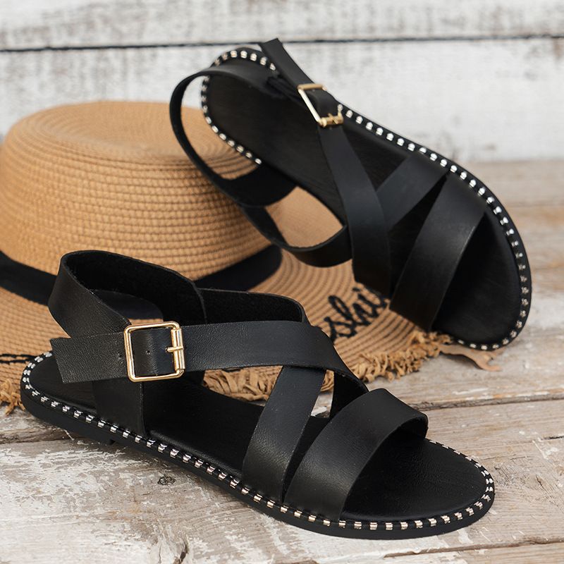 New Flat Sandals For Women With One-line Button Plus Size Shoes_vogvips.com