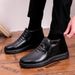 Men's Winter Warm Lined PU Leather Shoes With Non-Slip Sole, Thickened Casual Boots For Cold Weather Cotton Shoes For Elderly Men's Cotton Shoes_vogvips.com