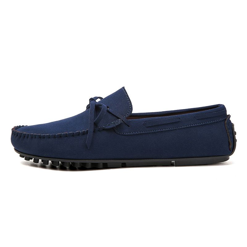 Men's Simple Single Shoes Casual Work Shoes New Microfiber Leather Suede Rubber Sole Pure Handmade Bean Shoes_vogvips.com