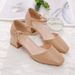 Women's Block-heeled Sandals Spring-summer New Style, One-strap Buckle High-heeled Shoes, Square-toed Mid-heel_vogvips.com