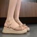 5.0cm Height Increase~ Thick Sole Petite Open Toe Wedge Sandals For Women With Bowknot Summer New Style Slippers_vogvips.com