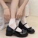 High-heeled Mary Jane Shoes Women's Bow Beautiful Round Head British Style Small Leather Shoes_vogvips.com