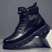 European Warm Series New Autumn Winter Fleece-Lined Martin Men's Mid-Cut Versatile British Style Casual Thick-Soled Black Work Leather Boots_vogvips.com