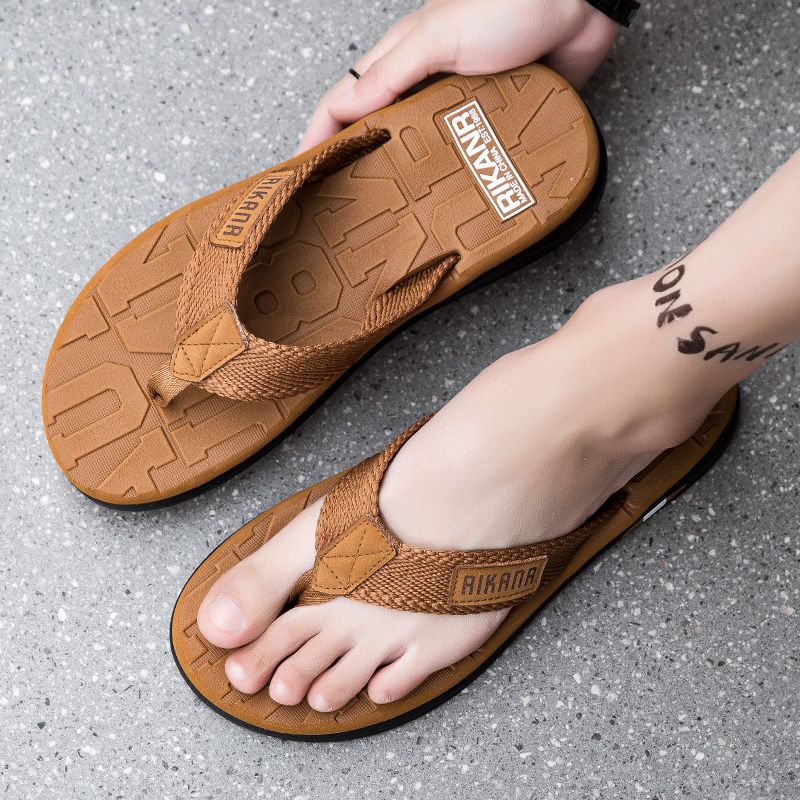 RIKANA Trendy Brand Men's Flip Flops Summer Anti-slip Soft Sole Wear Sandals Street Style Personalized Beach Slippers Men_vogvips.com