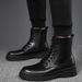European Warm Series Genuine Leather Martin For Men High British Style Mid Top Trendy Workwear Fleece Lined Warm Snow Boots Winter Black_vogvips.com