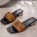 Women's Chunky Heel Slippers Square Toe Chain Low Heeled Shoes plus Size New Summer Style_vogvips.com