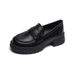 Weiwei Girl Thick Soled Loafers For Women Retro Melad Brown Leather Chunky Heel Soft Sole Single Shoes_vogvips.com