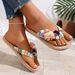 Women's Fashionable Linen Flip-Flops With Floral Design For Beach, Vacation, Home, School, And Flat-Soled Use_vogvips.com