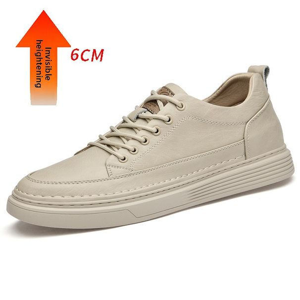 Hollow Invisible Heightening Board Shoes Cowhide Surace Breathable Shoes Lace-up Thick-soled Outdoor Sports Men's Shoes_vogvips.com