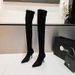 Over-the-knee Boots For Women, European And American Style, Slimming Effect, New Pointed Toe, Black High-tube Women's_vogvips.com