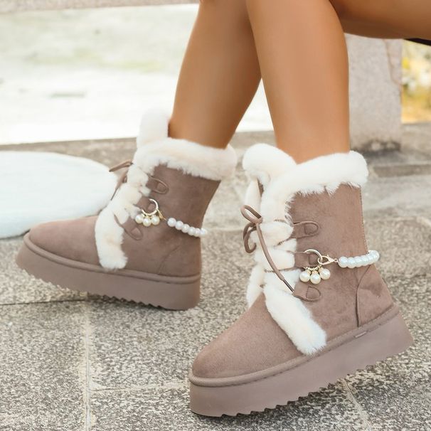 Women's Shoes Winter New Style Retro Fur Lined Warm Snow Boots For Women, Thick Sole, Fleece Lined, Extra Thick, Non Slip Cotton Shoes_vogvips.com