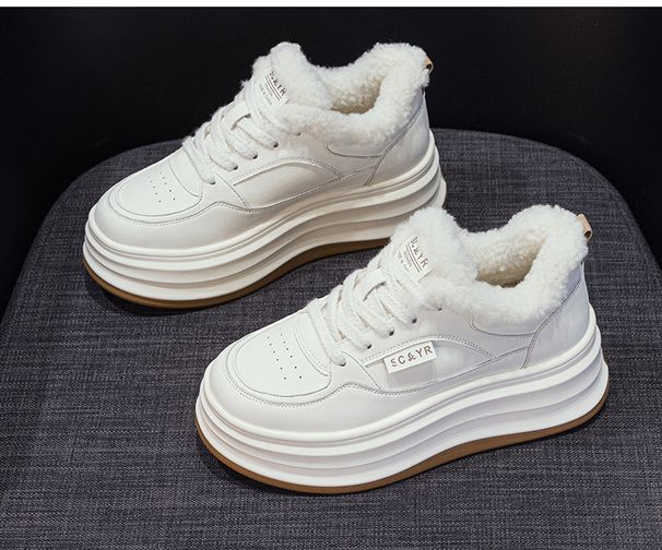 Fleece Warm Little White Shoes Women's New Round Head Thick Sole Heightening Casual Versatile Small Women's Shoes_vogvips.com
